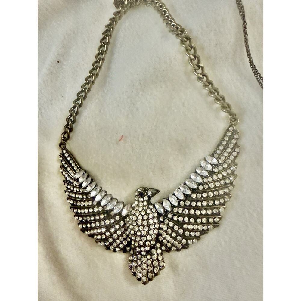 Vintage Antique Gold Eagle Bird Collar Necklace With Rhinestones